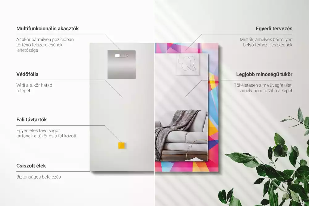 Miroir rectangulaire imprimé motifs géométriques colorés