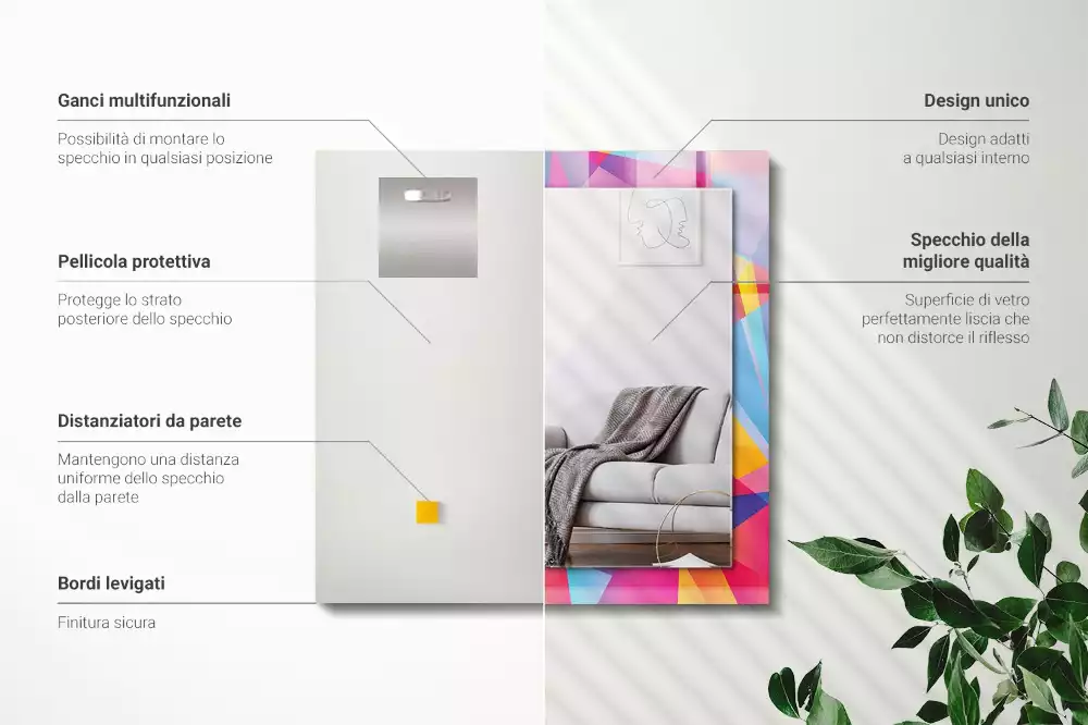 Miroir rectangulaire imprimé motifs géométriques colorés