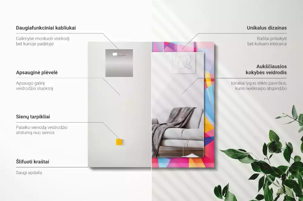 Miroir rectangulaire imprimé motifs géométriques colorés