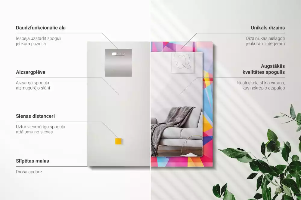 Miroir rectangulaire imprimé motifs géométriques colorés