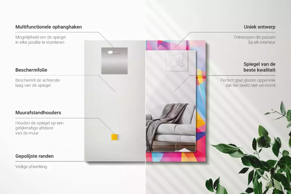 Miroir rectangulaire imprimé motifs géométriques colorés