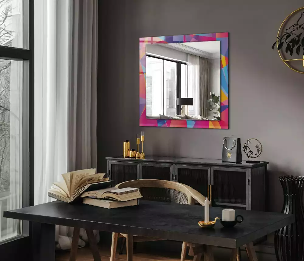 Miroir rectangulaire imprimé motifs géométriques colorés