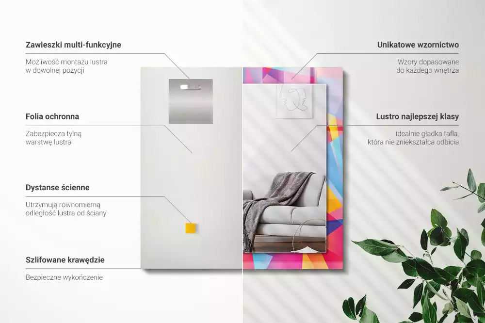 Miroir rectangulaire imprimé motifs géométriques colorés