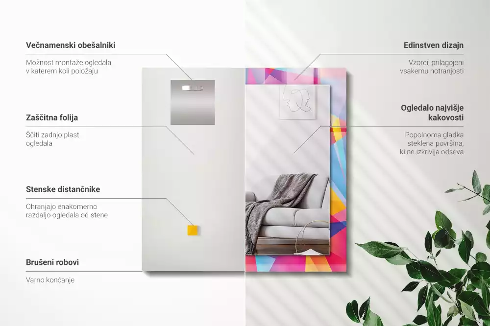 Miroir rectangulaire imprimé motifs géométriques colorés