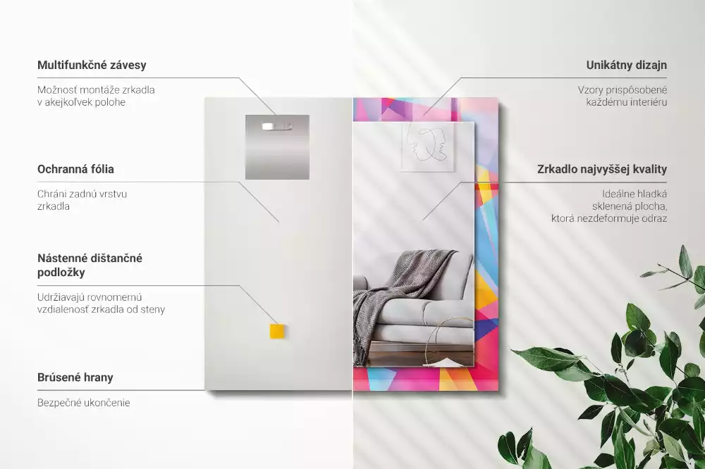 Miroir rectangulaire imprimé motifs géométriques colorés