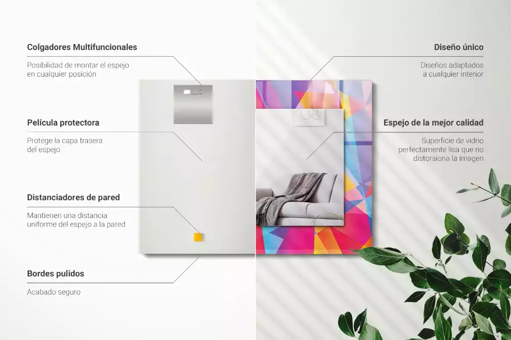 Miroir rectangulaire imprimé motifs géométriques colorés
