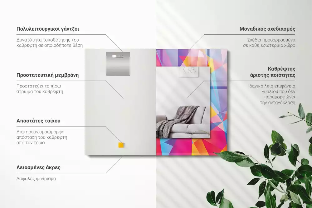 Miroir rectangulaire imprimé motifs géométriques colorés
