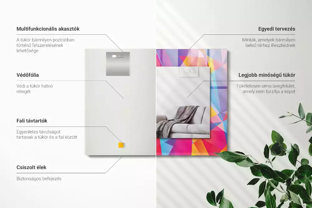 Miroir rectangulaire imprimé motifs géométriques colorés