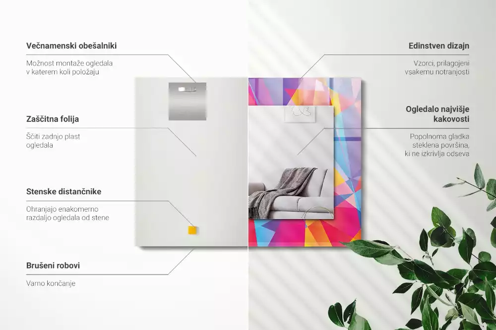 Miroir rectangulaire imprimé motifs géométriques colorés