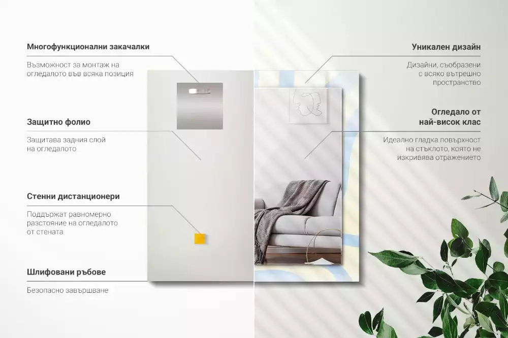 Miroir rectangulaire décoratif imprimé motifs ondulés abstraits