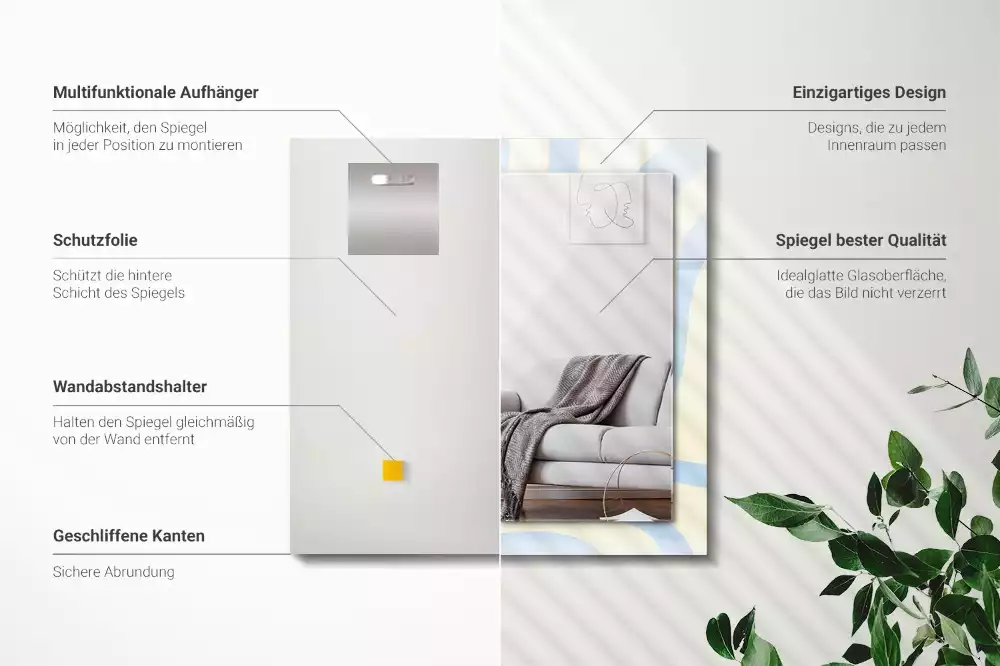 Miroir rectangulaire décoratif imprimé motifs ondulés abstraits