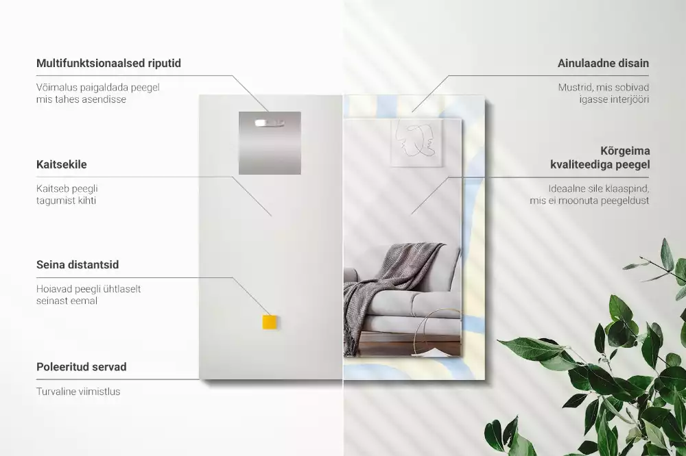 Miroir rectangulaire décoratif imprimé motifs ondulés abstraits
