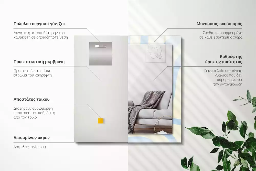 Miroir rectangulaire décoratif imprimé motifs ondulés abstraits