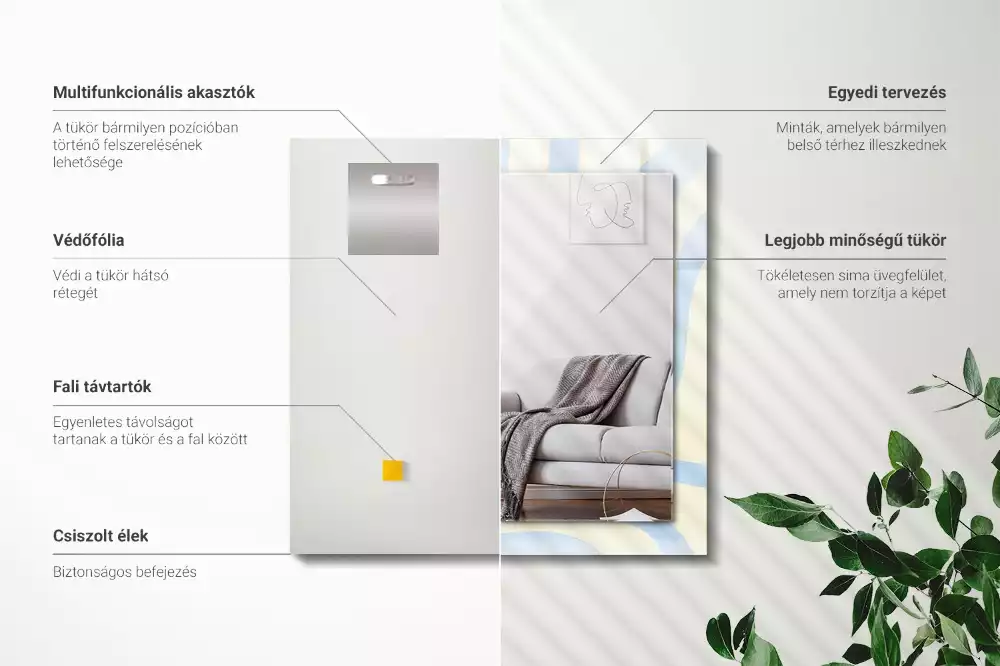 Miroir rectangulaire décoratif imprimé motifs ondulés abstraits