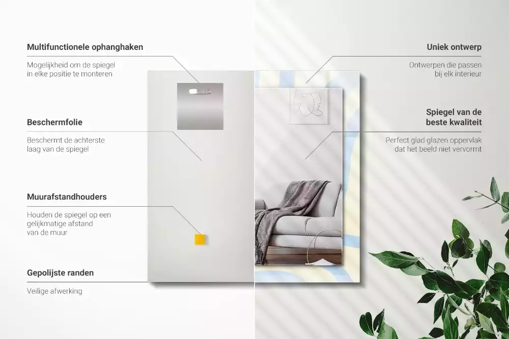Miroir rectangulaire décoratif imprimé motifs ondulés abstraits