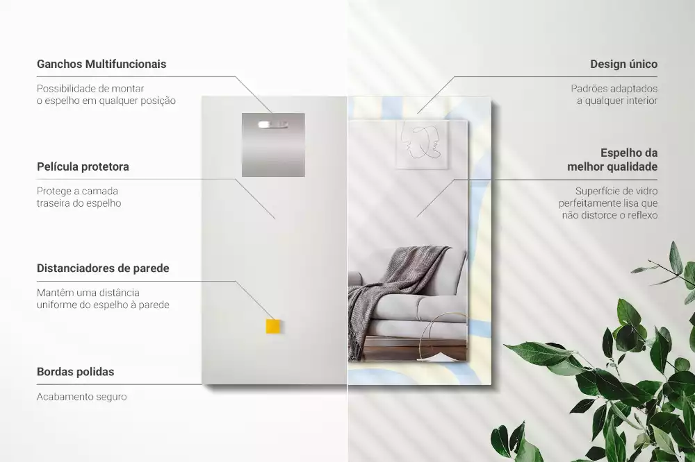 Miroir rectangulaire décoratif imprimé motifs ondulés abstraits