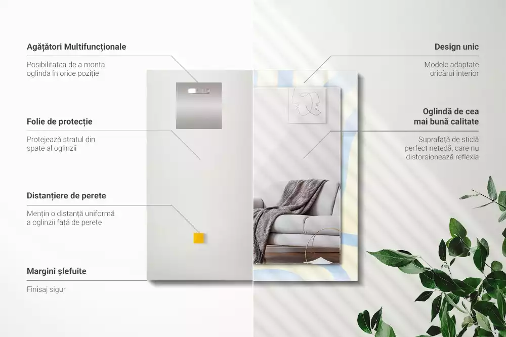 Miroir rectangulaire décoratif imprimé motifs ondulés abstraits