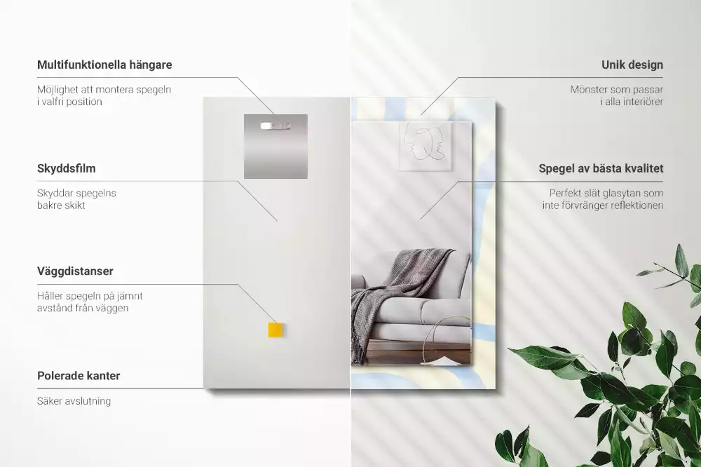 Miroir rectangulaire décoratif imprimé motifs ondulés abstraits