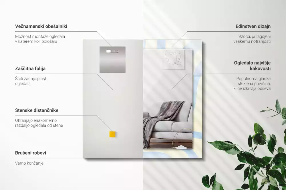 Miroir rectangulaire décoratif imprimé motifs ondulés abstraits