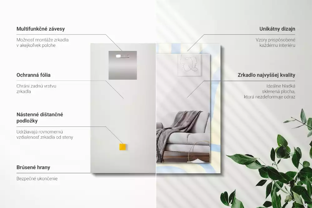 Miroir rectangulaire décoratif imprimé motifs ondulés abstraits