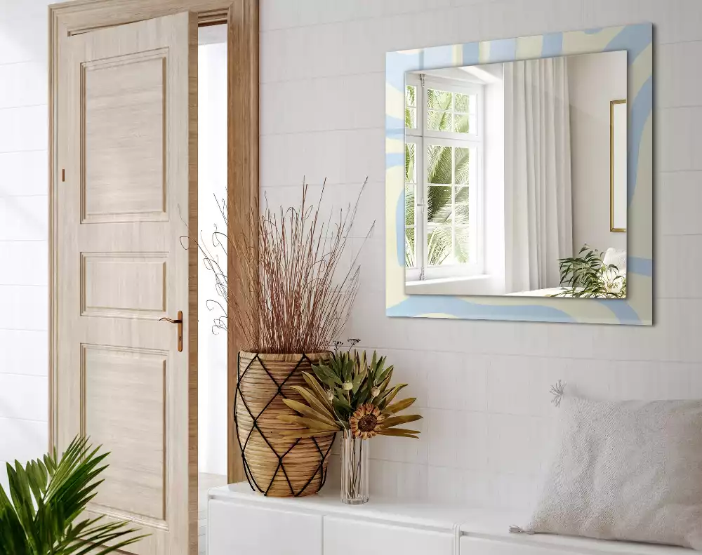 Miroir rectangulaire décoratif imprimé motifs ondulés abstraits
