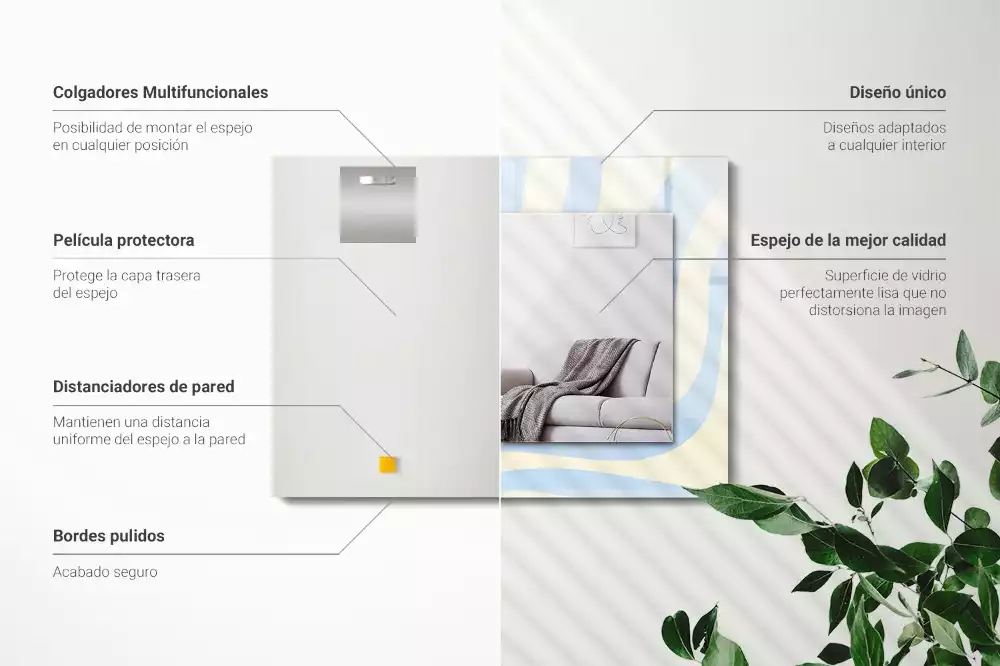 Miroir rectangulaire décoratif imprimé motifs ondulés abstraits