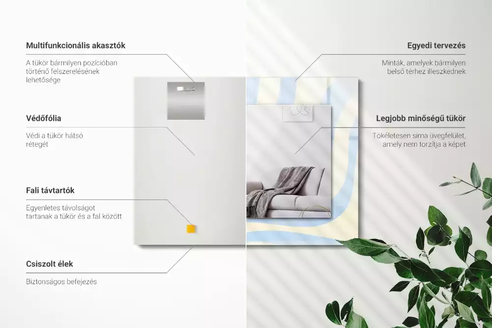 Miroir rectangulaire décoratif imprimé motifs ondulés abstraits