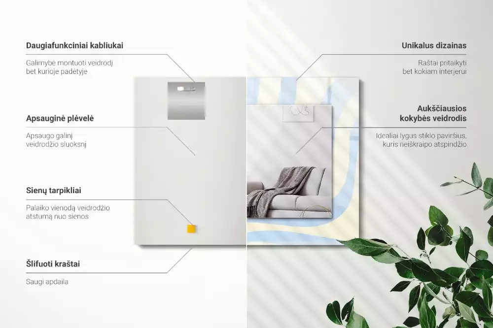 Miroir rectangulaire décoratif imprimé motifs ondulés abstraits