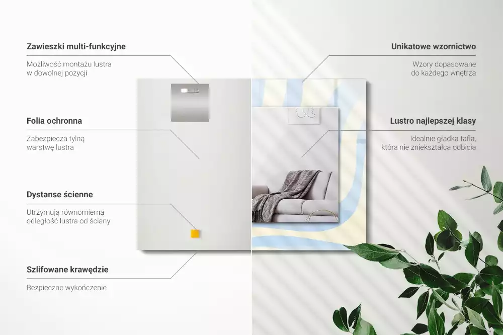 Miroir rectangulaire décoratif imprimé motifs ondulés abstraits