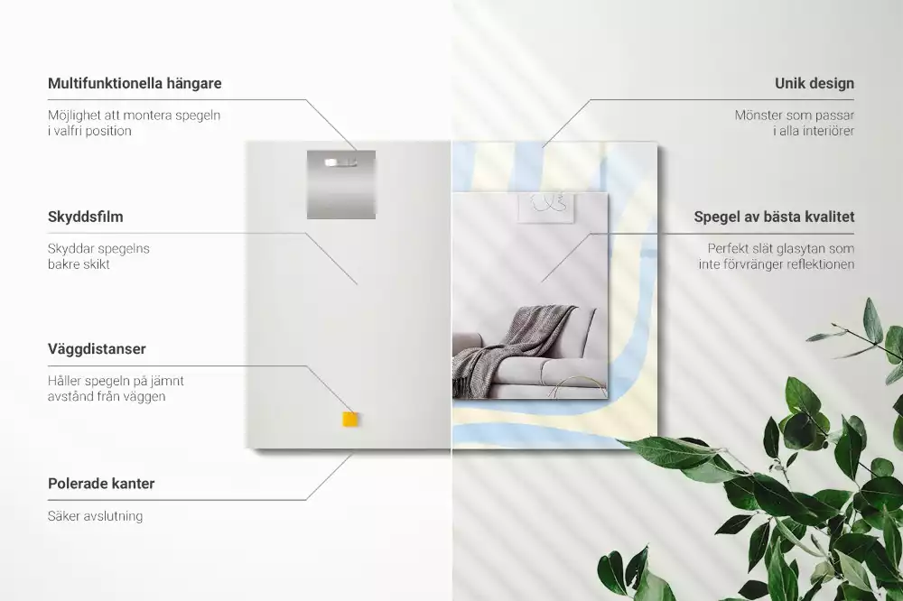 Miroir rectangulaire décoratif imprimé motifs ondulés abstraits