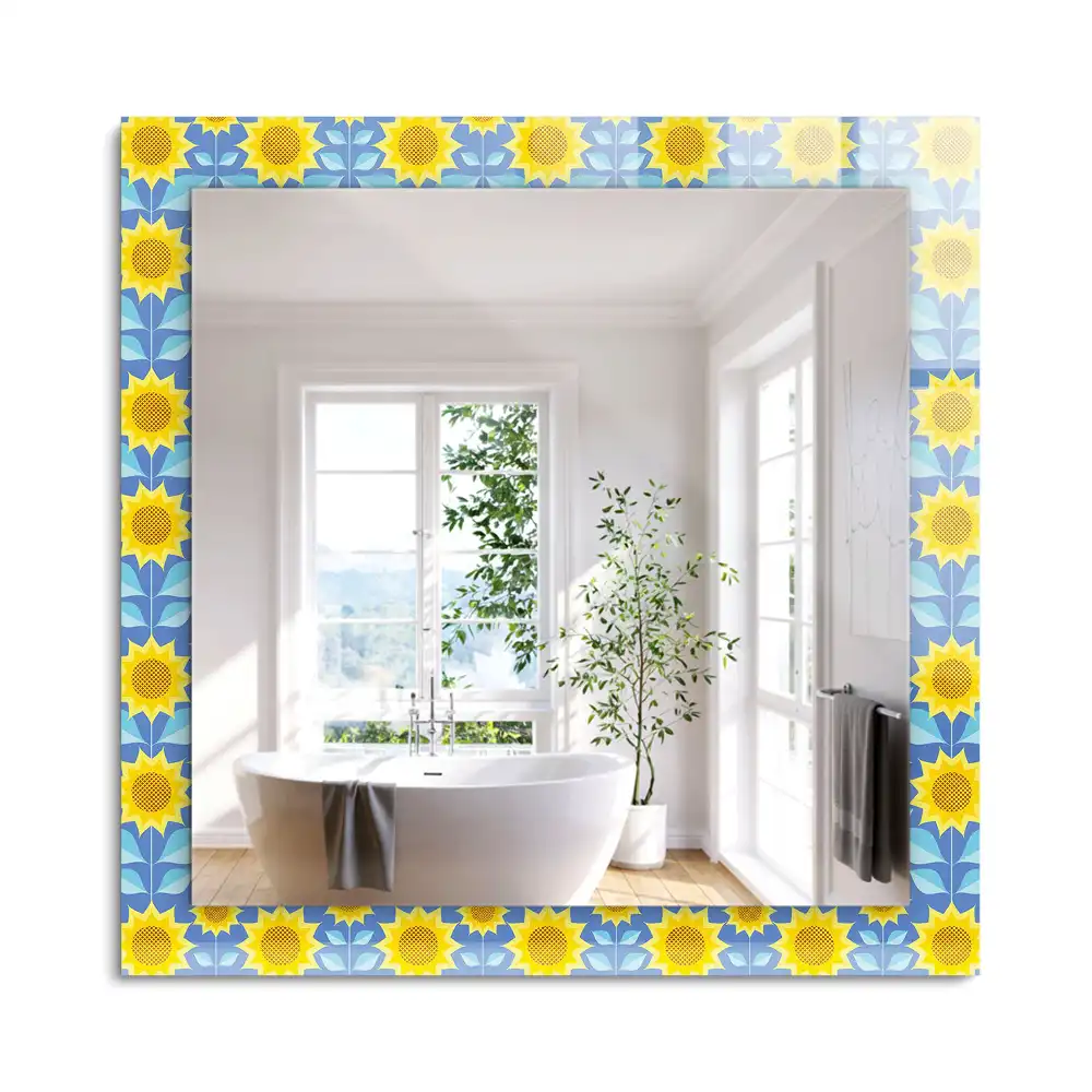 Miroir rectangulaire avec cadre imprimé motif tournesols et feuilles
