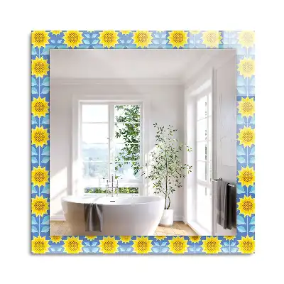 Miroir rectangulaire avec cadre imprimé motif tournesols et feuilles