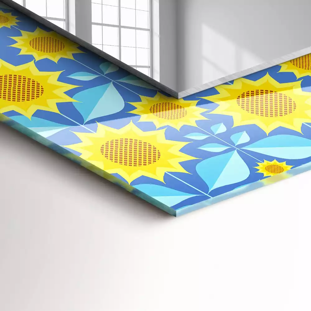Miroir rectangulaire avec cadre imprimé motif tournesols et feuilles
