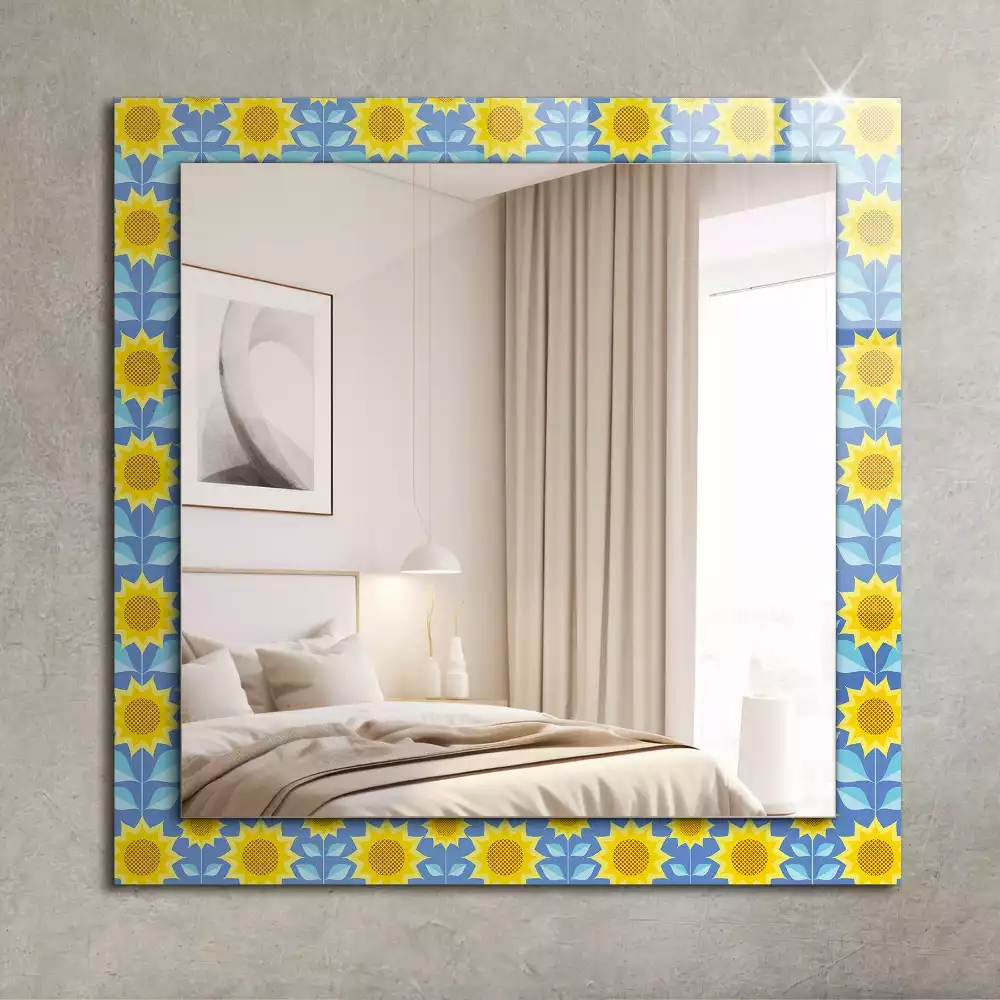Miroir rectangulaire avec cadre imprimé motif tournesols et feuilles