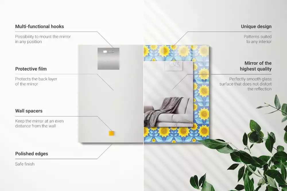 Miroir rectangulaire avec cadre imprimé motif tournesols et feuilles