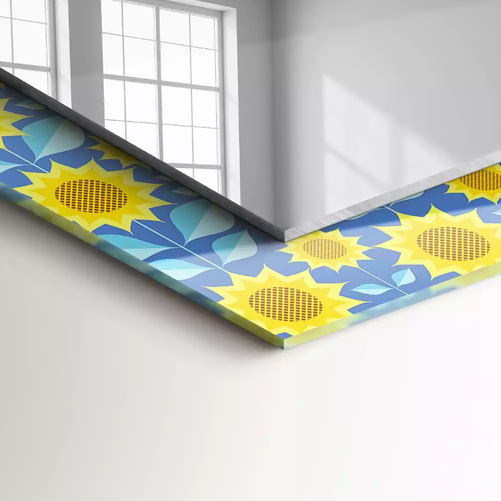 Miroir rectangulaire avec cadre imprimé motif tournesols et feuilles