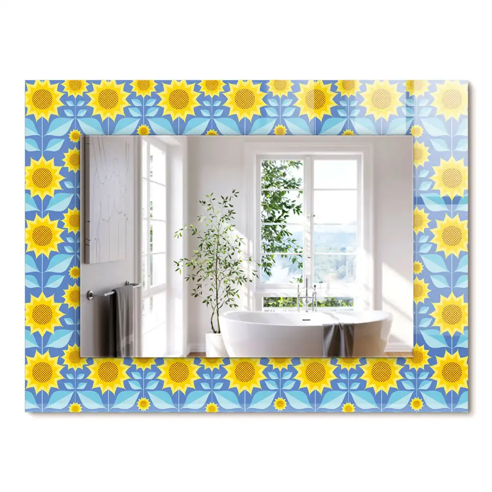 Miroir rectangulaire avec cadre imprimé motif tournesols et feuilles