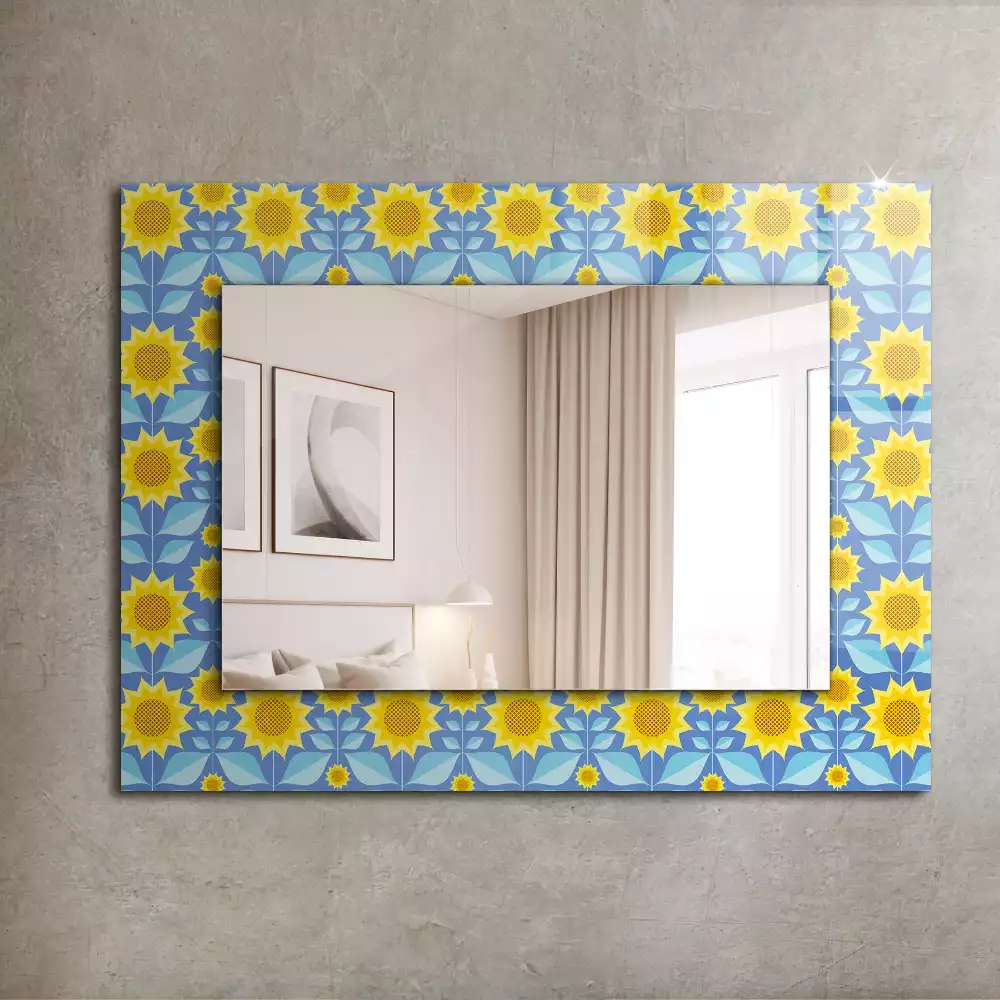 Miroir rectangulaire avec cadre imprimé motif tournesols et feuilles