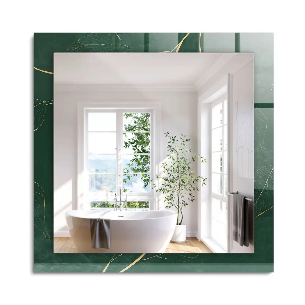 Miroir rectangulaire à cadre imprimé feuilles vert et or