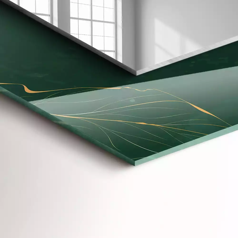 Miroir rectangulaire à cadre imprimé feuilles vert et or