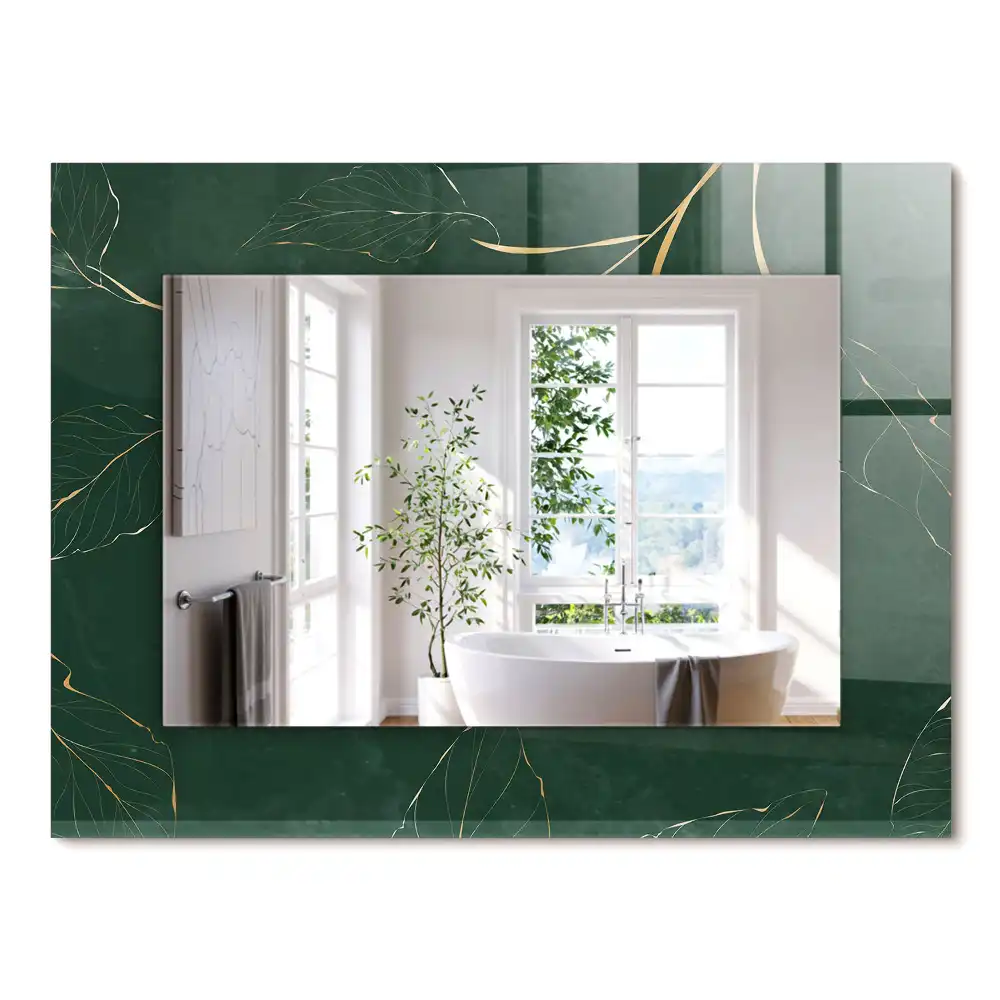 Miroir rectangulaire à cadre imprimé feuilles vert et or
