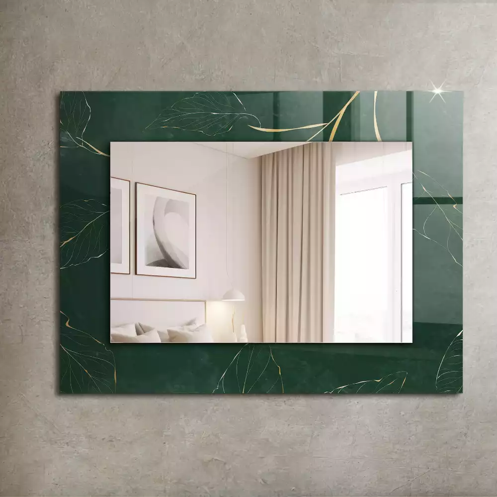 Miroir rectangulaire à cadre imprimé feuilles vert et or