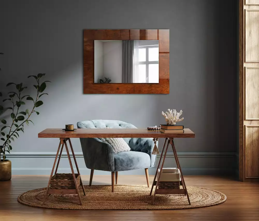 Miroir rectangulaire décoratif imprimé ancienne table en bois