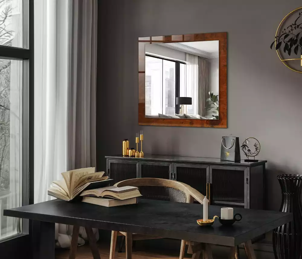 Miroir rectangulaire décoratif imprimé ancienne table en bois