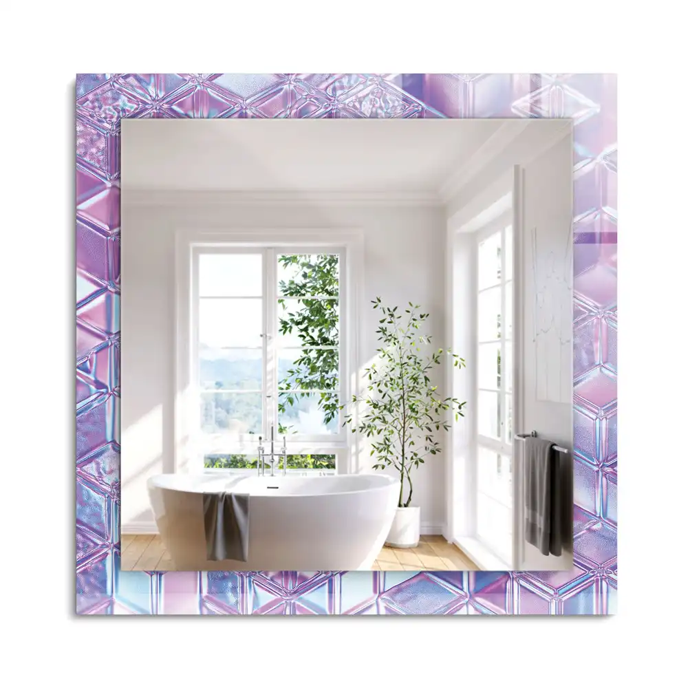 Miroir rectangulaire avec cadre imprimé cubes colorés transparents
