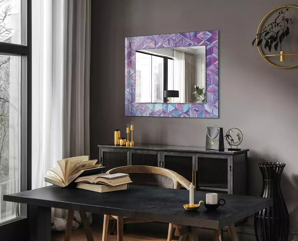 Miroir rectangulaire avec cadre imprimé cubes colorés transparents