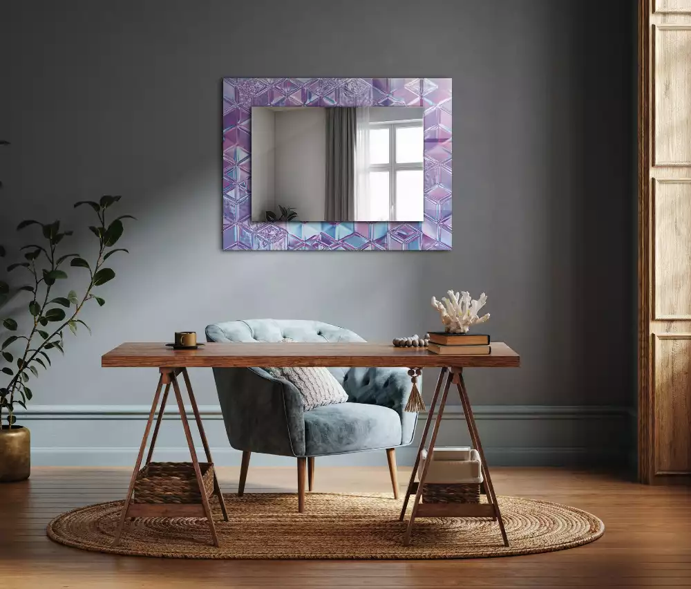 Miroir rectangulaire avec cadre imprimé cubes colorés transparents
