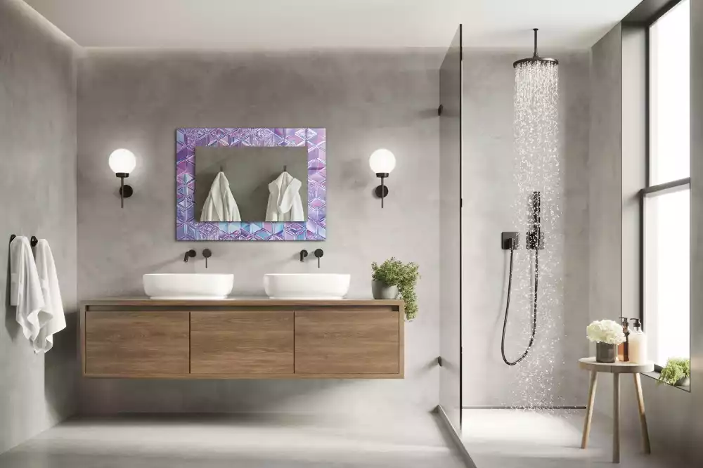 Miroir rectangulaire avec cadre imprimé cubes colorés transparents