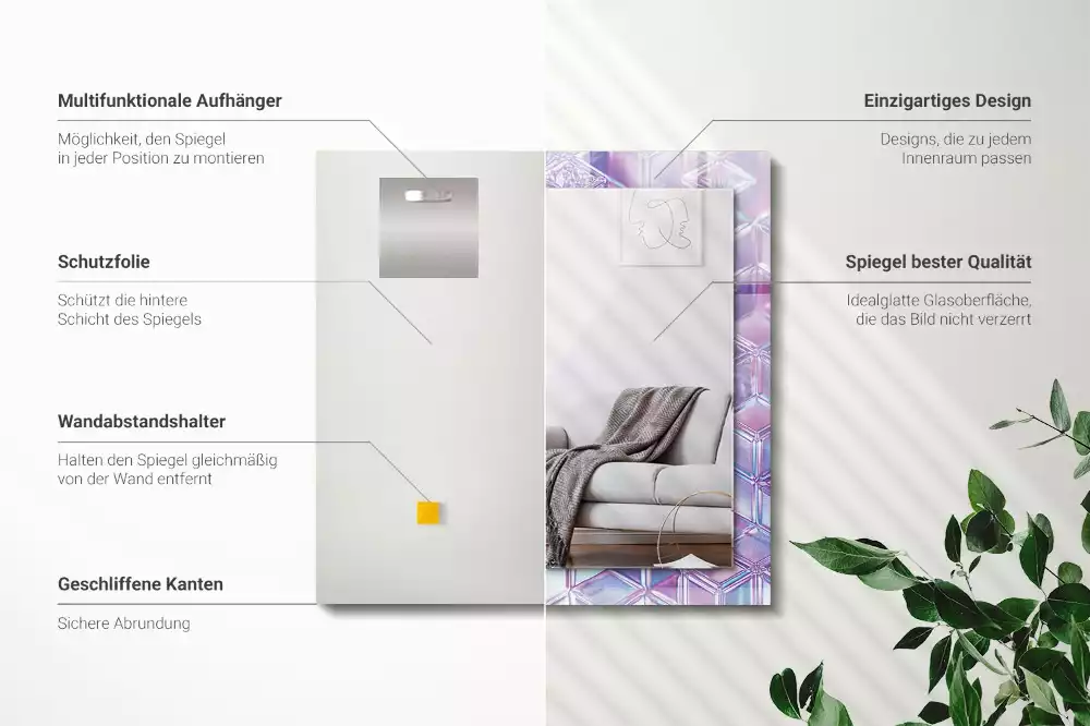 Miroir rectangulaire avec cadre imprimé cubes colorés transparents