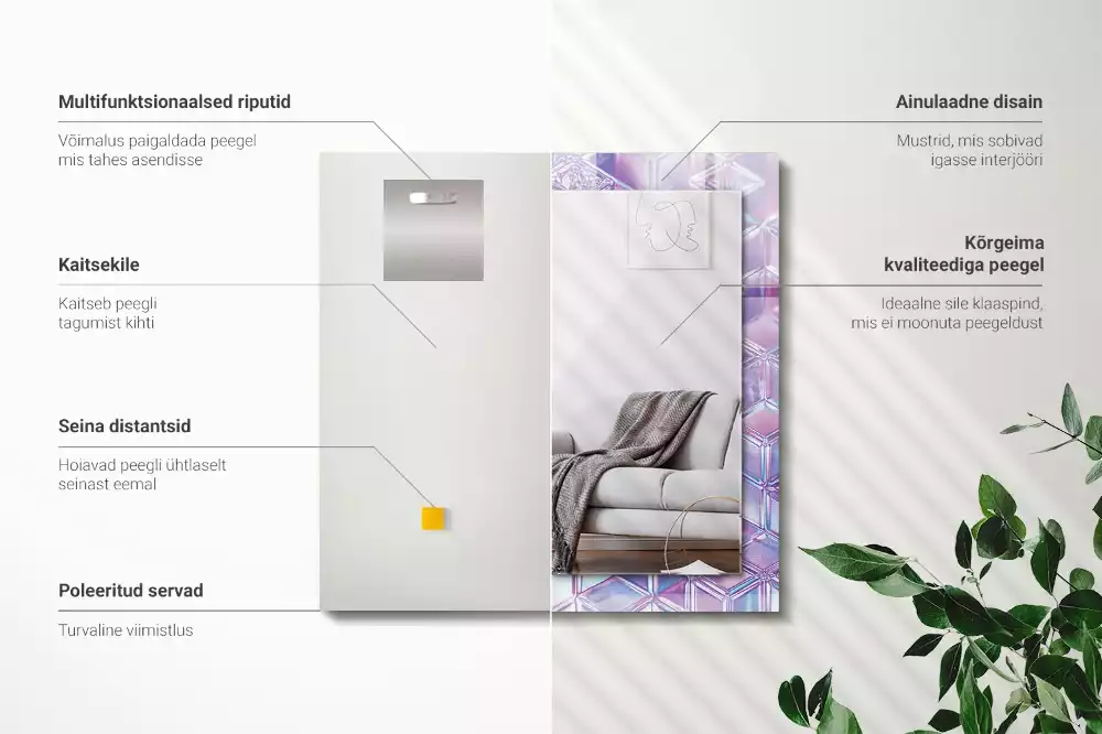 Miroir rectangulaire avec cadre imprimé cubes colorés transparents